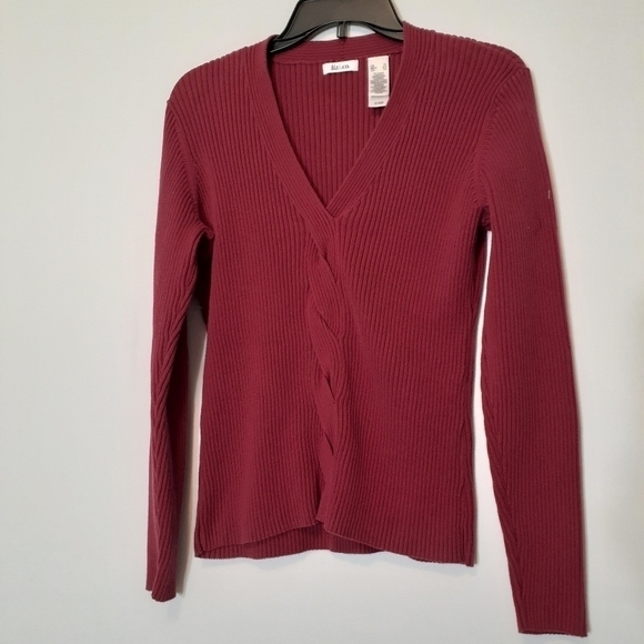 Liz & CO. Burgundy Rib Knit Pullover Sweater w Front Braid,  Size XL - Picture 1 of 7